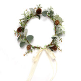 Folora Adjustable Flower Headband Natural Pine Cone Hair Wreath Floral Garland Crown Headpiece with Ribbon for Wedding Ceremony Party Festival (190711O)