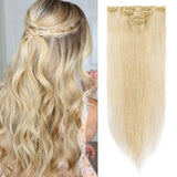 SEGO Clip In Hair Extensions Clip In Human Hair Extensions 100% Remy Hair Silky Straight 3/4 Head Double Drawn With Thick End 4 Pcs 8 Clips 40g 18 Inch #613 Bleach Blonde