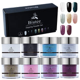 Biutee Dipping Powder Systerm 8 Boxes Starter Kit Nail Art Glitter Powder Set Acrylic Dipping 0.34fl.oz Color Powder (8 Colors)