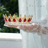 Fairyu Baroque Queen Crown and Tiaras Sparkly Rhinestone Wedding Crown Royal Tiaras for Women and Girls (Red)