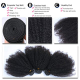 Mongolian Afro Kinkys Curly Human Hair 3 Bundles 4B 4C Afro Kinkys Bulk Human Hair Weave Weft for Black Women Natural Black 8 10 12 Inch