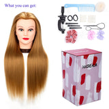 Mannequin Head Hair Styling Training Head Braiding Manikin Cosmetology Doll Head with stand, Synthetic Fiber Hair 26 inches HX2701