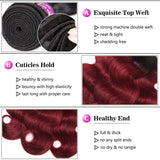 Misoun Hair Ombre Brazilian Virgin Body Wave Hair One Bundles 18inch Weaves Two Tone Black to Burgundy Color Human Hair Weaving(1B/99J,18")