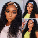 Allike Headband Wigs Human Hair Wigs for Black Women 9A Brazilian Human Hair Curly Wigs Glueless Half Wig with Headband Attached 150% Density Natural Color(22 Inch)