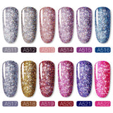 ROSALIND Glitter Gel Nail Polish Shiny Rainbow Super Glitter Set 5ml 12 Christmas Winter Colors Bright for Nail Art Design Need LED/UV Lamp Trendy Sparkle Nail Manicure Set(Without Brush)