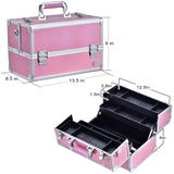 Joligrace Makeup Box Train Case - Professional 13.5 Inch Portable Aluminum Cosmetic Organizer Storage Box with 4 Adjustable Dividers Trays, 2 Locks and Shoulder Strap - Holographic Pink