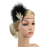 1920s Gatsby Flapper Feather Headband Roaring 20s, gold-98, Size No Size