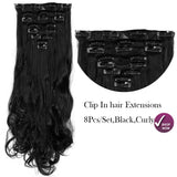 FIRSTLIKE 17" 140g Curly Natural Black Standar Weft Clip In Hair Extensions Thick Full Head Long 8 Pieces 18 Clips Soft Silky Dress For Girls Beauty