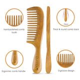 pureGLO Green Sandalwood Hair Comb | No Static Detangling Natural Aroma Handmade Wooden Comb | Wide Tooth Comb