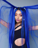 Blue Lace Front Wigs Long Straight Hair Wig Glueless Heat Resistant Fiber Hair Purple Drak Blue Synthetic Lace Front Wigs for Fashion Women (BLUE)