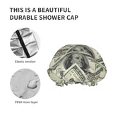 100 Dollar Money Shower Cap Elastic Reusable Double Layers Bath Cap Waterproof Exterior PEVA Lining Hair Bonnet for Women ï¼1 piecesï¼