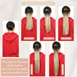 VeSunny Ponytail Extensions Human Hair Caramel Blonde Highlighted Bleach Blonde Wrap Around Clip in Ponytail Extension Blonde Straight 80g/set