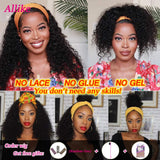 Allike Headband Wigs Human Hair Wigs for Black Women 9A Brazilian Human Hair Curly Wigs Glueless Half Wig with Headband Attached 150% Density Natural Color(22 Inch)