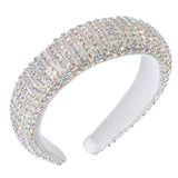 AWAYTR Velvet Padded Rhinestone Baroque Headband - Large Padded Cloth Races Goth Wedding Headpiece for Women (White - Colored Diamonds)