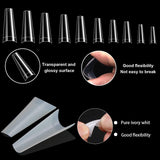 1000 PCS French Coffin Ballerina Nail Tips Acrylic Nails Artificial Half False Flake Nail Tips 10 sizes with Clear Plastic Cases for Nail Salon Nail Shop DIY Nail Art Ballerina Nails (Clear+Natural)