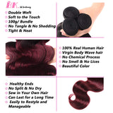 Bk Beckoning 1b 99j Ombre Body Wave Human Hair Bundles Dark Roots To Burgundy 100g/Bundle Unprocessed Brazilian Virgin Hair 3 Pcs Wavy Weave For Women (10 12 14 Inches, 300g)