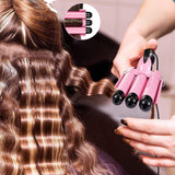 3 Barrel Curling Iron Hair Wand Temperature Adjustable with LCD Temp Display- 1 Inch Ceramic Tourmaline Hair Cr-imper Portable Hair Waver Fast Heating (Pink) (LCD Display)