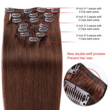 Clip in Hair Extensions Remy Human Hair for Women Straight Full Head Silky Straight Real Remi Human Hair Clip in Extensions Double Weft 100grams 8pieces Medium Brown