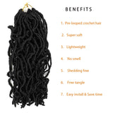 14 inch New Faux Locs Crochet Hair Soft Locs 1b Goddess Locs Crochet Braids for Black Women 100% Premium Fiber Synthetic Locs Extensions African Roots 6pc/Lot(14inch, 1b)