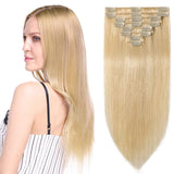 16 inch 90g Clip in Hair Extensions Human Hair 100% Double Drawn Human Hair Extensions 8 Pieces Thick To The End #613 Bleach Blonde