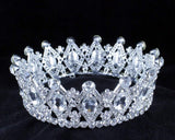 Stunning Mid-size Full Round Crown White Clear Austrian Crystal Rhinestone Beauty Queen Princess Hair Tiara Jewelry Silver Parade Costume Headband Veil Headpiece Prom Pageant Bridal T1927