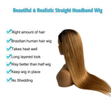 Headband Wig 1b/27 Human Hair Ombre Wigs Straight 14 Inch Brazilian Virgin Real Hair Strawberry Blonde Headband Wig 150% Density None Lace Front Wigs for Black Women