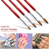 4 Pieces Kolinsky Sable Brush Nail Brush with Wood Handle Oval Crimped Nail Brush Round Nail Brush Pen for Acrylic Powder Manicure Tools, 4 Sizes (Size 6, 8, 10 and 12)
