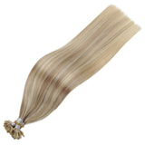 LaaVoo Blonde U Tip Hair Extensions Highlight Human Hair Hot Fusion Pre Bonded U Tips Fusion Hair Extensions Ash Blonde Highlight Light Blonde Keratin Utips Real Hair Extensions Straight 18”/50g/50s