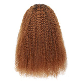 Ombre Human Hair Curly Headband Wig 1 Piece, Dark Brown Afro Kinky Curly Brazilian Hair Two Tone Dark Root with None Lace Front Wigs for Black Women, Blonde Jerry Curl Wigs (16", 1B/30, Curly)