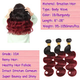 Feelgrace Ombre Burgundy Body Wave Human Hair Bundles Virgin Brazilian Remy Hair 3 Bundles 14 16 18 Inch