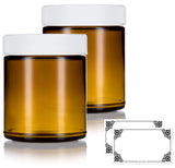 Amber Glass Large Straight Sided Jar - 9 oz / 270 ml (2 Pack) + Label - Airtight, Smell Proof, BPA Free Lids