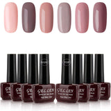 Gellen Pastel Nudes Gel Colors Nail Polish - 6 Colors With Top Coat Base Coat 8ml Each Soak Off Nail Art Home Gel Manicure Kit