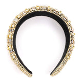 Rhinestone Padded Headband Bejeweled Colorful Baroque Rhinestone Embellished Wide Velvet Padded Statement Headband Hair Hoop for Women(Gold)