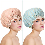 6 Pieces Woman Shower Caps Waterproof Bath Cap Double-layer Bath Hat Bathing Shower Caps for Women to Cover Long and Thick Hair