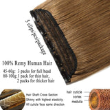 Clip in Remy Human Hair Extensions One Piece 5 clips 100% Remy Human Hair Straight Soft Extensions 3/4 FULL HEAD-Thicker(22"-100g,#06 Light Brown)