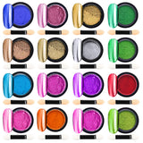 16 Jars Chrome Nail Powder Metallic Nail Art Powder, Mirror Effect Manicure Pigment Laser Synthetic Resin Powder 16Colors Nail Powders Manicure Art Decoration with Eyeshadow Sticks – Never Peel off