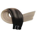 Moresoo Clip in Hair Extensions Human Hair 18 Inch Clip in Extensions Black Ombre Blonde Hair Extensions Clip in Human Hair #1B/18/60 Blonde Highlights Clip in Real Hair Extensions 7PCS 100G