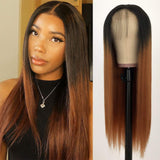 QD-Tizer Ombre Ginger Color Sliky Straight Hair Wigs with Baby Hair Heat Resistant Synthetic Lace Front Wigs for Fashion Women 24 inch