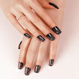 ArtPlus 24pcs x 4 (4-Pack) Halloween Gothic Black Silver Spider Web with Crystals False Nails with Glue Full Cover Long Length 4 Boxes in 1 Premium Pack Buy 3 Get 1 Free Fake Nails Art