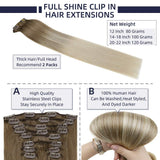 Full Shine Hair Extensions Clip Ins 10 Pieces Remy Balayage Clip In Hair Extensions Color 8 Ash Brown Fading to 60 Platinum Blonde Straight Clip Extensions Real Hair 12 Inch 80 Gram