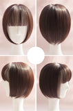 10" Hair Toppers with Bangs Clips in Bob Hair Crown Topper Toupee Hairpieces for Women (Dark Brown Thick)