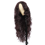 Long Wavy Wig Dark Wine Red 99j Synthetic Wigs for Black Women Long Synthetic NONE Lace Wigs 28inch Colored Hair Replacement Wavy Wigs