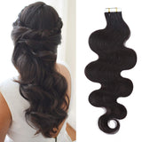 S-noilite 22" Body Wave Human Hair Tape in Extensions 100g 40pcs Invisible Seamless Weft Wavy Tape Extensions Real Hair Double Sided Rooted Remy Human Hair #1B Body Wave-Natural Black