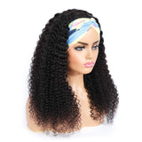 Headband Wig for Black Women, Curly Weave Human Hair Wigs 1 Piece, 100% Unprocessed Hair None Lace Front Wigs with Headband, Afro Kinky Curly Curl Natural Black Wig (20", 1B, Curly)