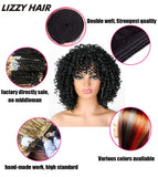 LIZZY Short Black Curly Afro Wig for Black Women Kinky Curly Wigs with Bangs Synthetic Heat Resistant Curly Wigs (Black)