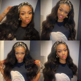 Headband Wig 9A Human Hair None Lace Front Body Wave Wigs Natural Color Glueless Headband Wig for Black Machine Made Brazilian Virgin Hair 150% Density for Black Women