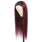 Seelaak Ombre Wine Red Straight Headband Wig Glueless None Lace Front Half Wigs 100% Brazilian Human Silky Straight Hair Machine Made Headband Wig for Black Women 150% Density 16 Inch