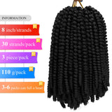 3 Pack Spring Twist Crochet Braiding Hair 8 Inch Bomb Twist Crochet Braids Ombre Colors Afro Curly Braids Fluffy Synthetic Braids Hair Extensions 30 Strands 110g/Pack (8inches,1B)