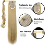 Leterly 18" 24" Ponytail Extension Long Curly Straight Wrap Around Pony Tails Clip in Hair Piece Synthetic for Women Girls Ash Blonde