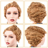 FASHION LADY Finger Wave Mommy Hair Wig Short Curly Wigs 100% Human Hair Short Wavy Curly Wig Pixie Cut Wig For Black Women Daily Use(Color 27)